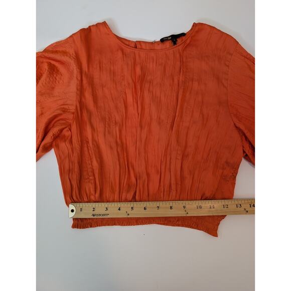 Maje Crinkle-effect satin crop top Orange Size L - Picture 11 of 15